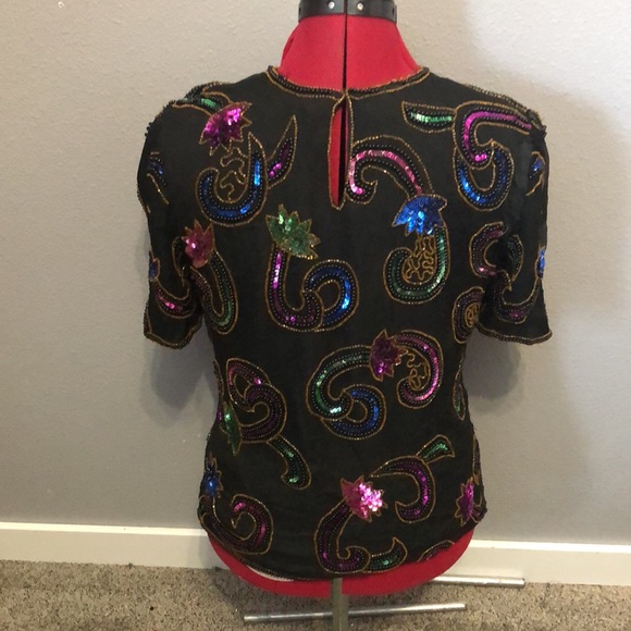 Vintage Lawrence Kazer Evening top Women's PS formal sequins cocktail 100% silk - Picture 6 of 12
